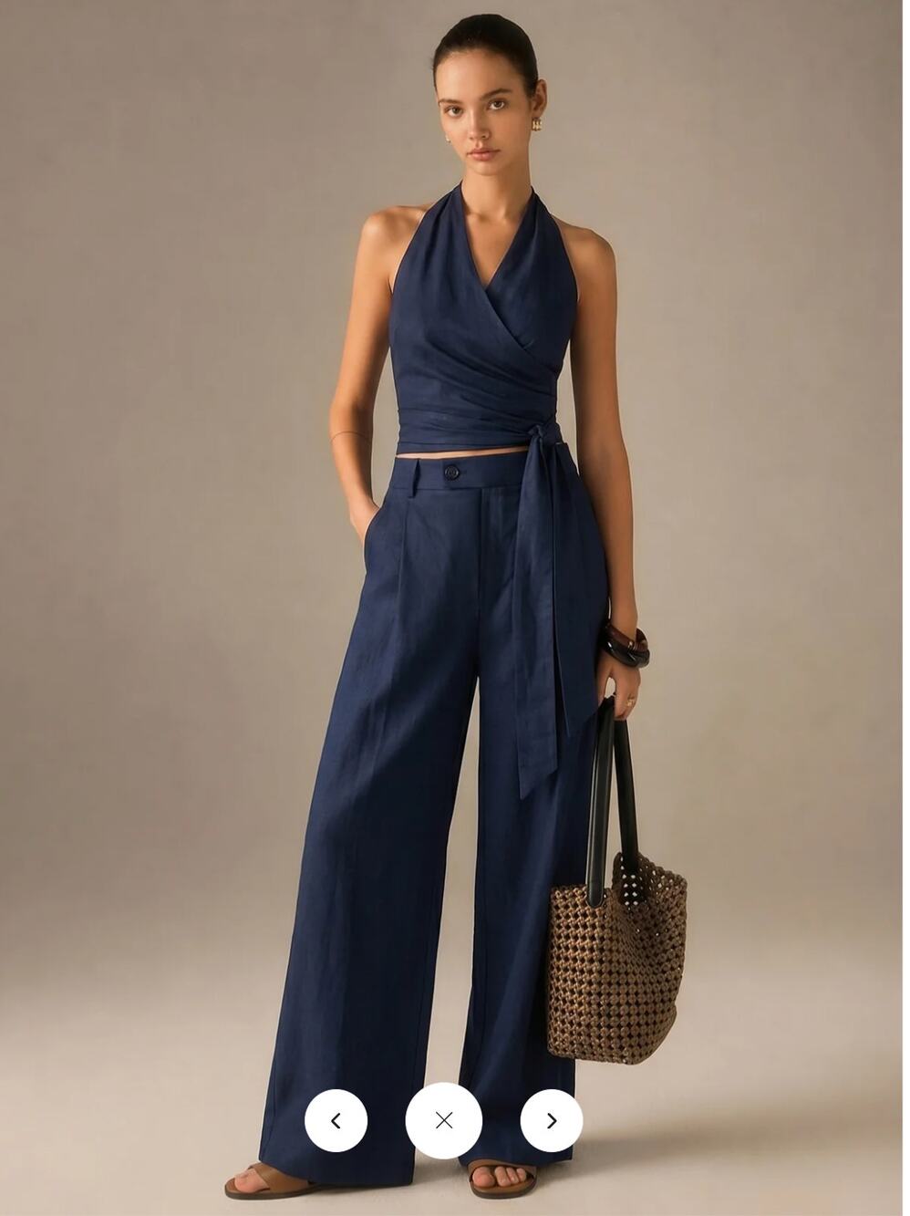 NWT Commense Cotton Linen Halter Wrap Top & Pants Set Sz M